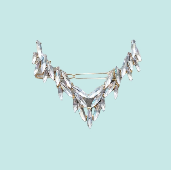 Rhinestone V Shape Hair Clip- Silver and gold toned - Zinc and Alloy - Picture 6 of 9